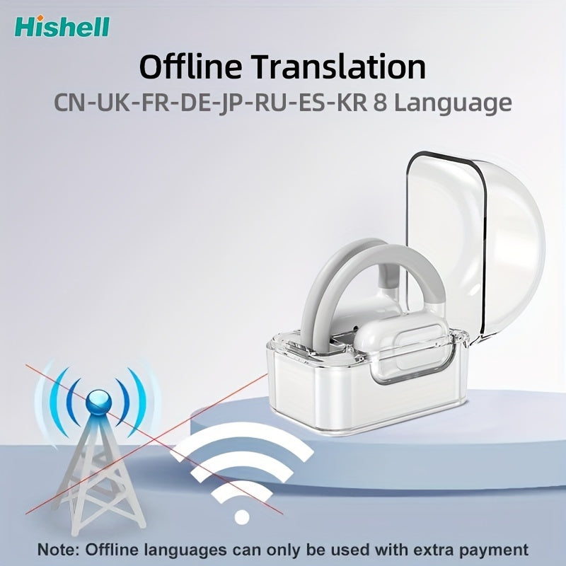Crystal-Clear Calls, Hishell Real-Time Language Translator Earbuds - 2-Way, Supports 144 Languages, Portable & Rechargeable with App for iOS/Android, Ideal for Travel & Business