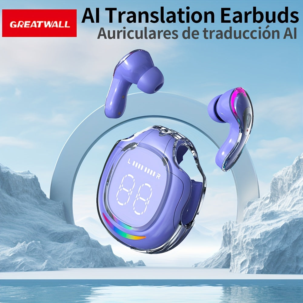 GREATWALL Language Translator Earbuds Supports 144 Languages Real Time High Accuracy Translation Earbuds Fit IOS & Android For Travel Business Learning