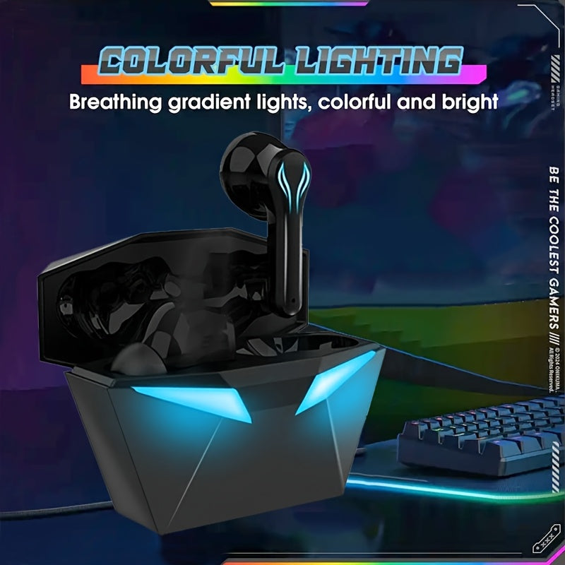 Exclusive Deal! Blue Light Gaming Earbuds - Wireless Bluetooth Headset with Blue LED Eyes, 3D Surround Sound, 40H Battery, Touch Control - Perfect for Streamers & Gamers!