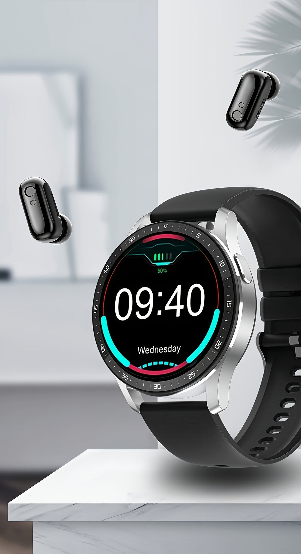 2-in-1 Smart Earphones Watch - Built-in Earbuds, Sports Waterproof, Hands-Free Calling, Compatible with Android and iPhone, Unisex Design for Men and Women