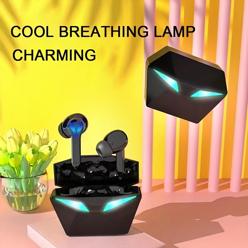 Exclusive Deal! Blue Light Gaming Earbuds - Wireless Bluetooth Headset with Blue LED Eyes, 3D Surround Sound, 40H Battery, Touch Control - Perfect for Streamers & Gamers!