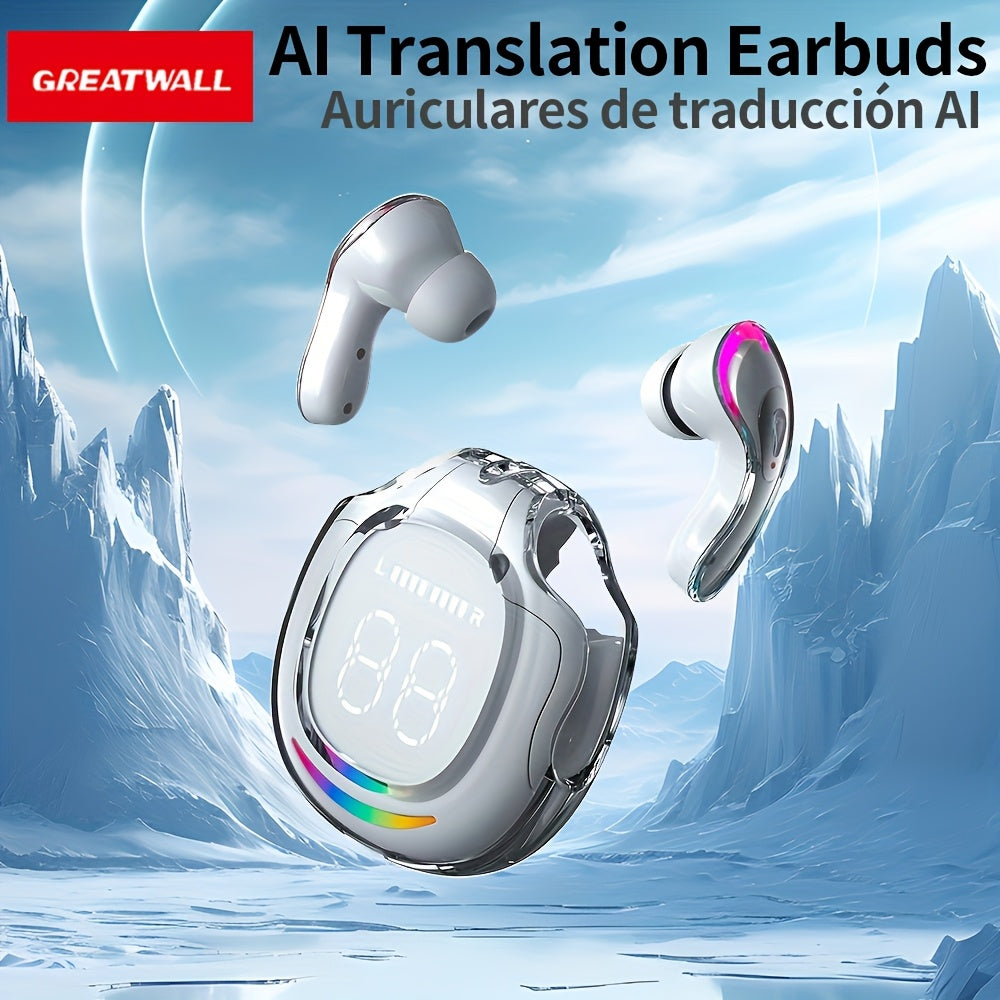 GREATWALL Language Translator Earbuds Supports 144 Languages Real Time High Accuracy Translation Earbuds Fit IOS & Android For Travel Business Learning
