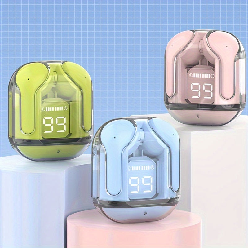 GREATWALL TWS Space Cabin Earbuds - Crystal-Clear Sound & Transparent Design with LED Digital Display, Ultra Long Standby for Music and Calling