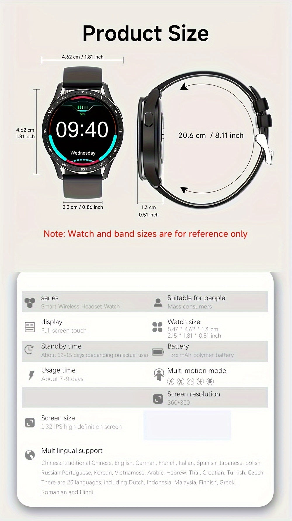2-in-1 Smart Earphones Watch - Built-in Earbuds, Sports Waterproof, Hands-Free Calling, Compatible with Android and iPhone, Unisex Design for Men and Women