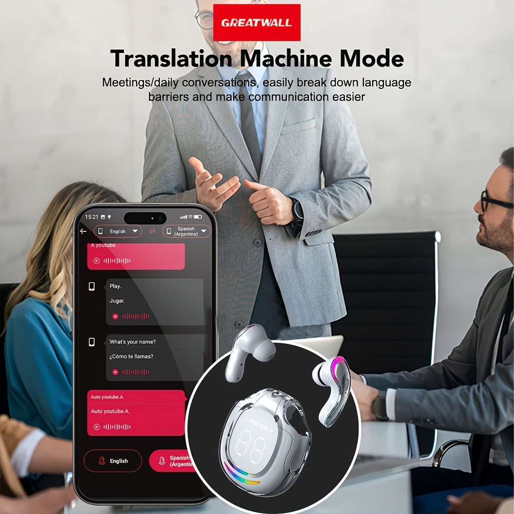 GREATWALL Language Translator Earbuds Supports 144 Languages Real Time High Accuracy Translation Earbuds Fit IOS & Android For Travel Business Learning