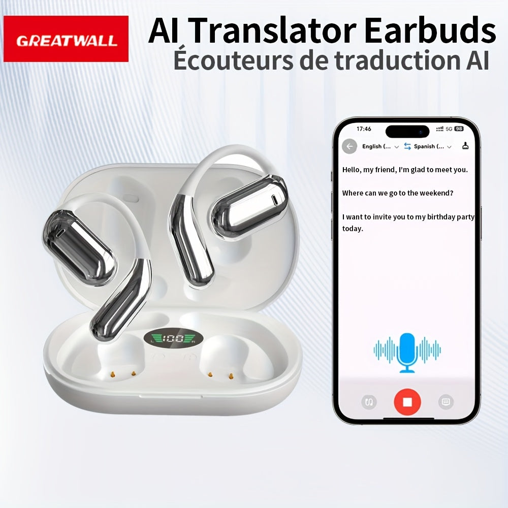 GREATWALL 2025 AI Translator Earbuds New Three-screen Intelligent Digital Display Power Wireless Earphones, High-end Fashionable Mirror Earphones, Sports Game Music Earphones