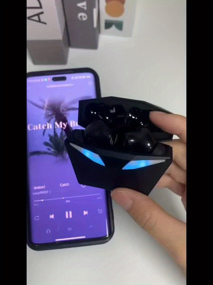 Exclusive Deal! Blue Light Gaming Earbuds - Wireless Bluetooth Headset with Blue LED Eyes, 3D Surround Sound, 40H Battery, Touch Control - Perfect for Streamers & Gamers!