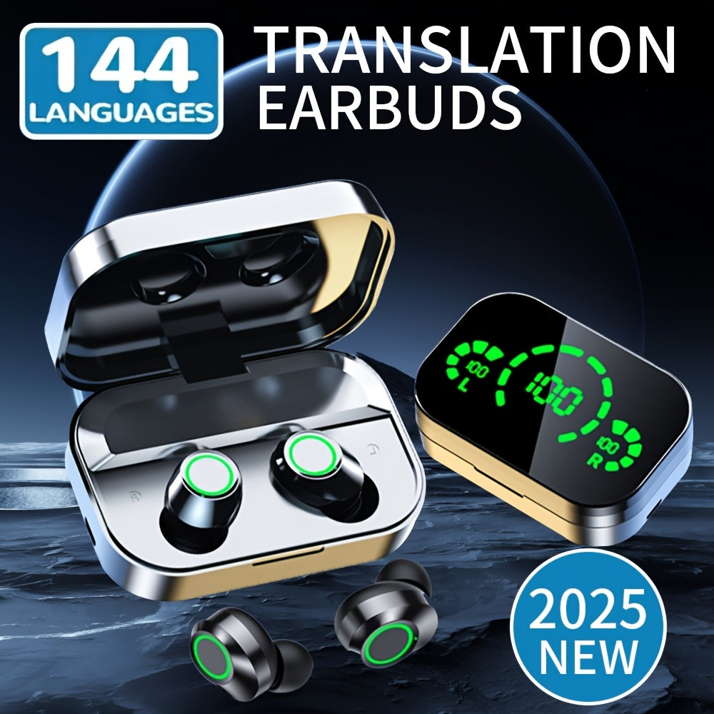 GREATWALL 2025 AI Translator Earbuds New Three-screen Intelligent Digital Display Power Wireless Earphones, High-end Fashionable Mirror Earphones, Sports Game Music Earphones