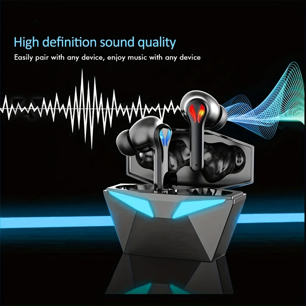 Exclusive Deal! Blue Light Gaming Earbuds - Wireless Bluetooth Headset with Blue LED Eyes, 3D Surround Sound, 40H Battery, Touch Control - Perfect for Streamers & Gamers!