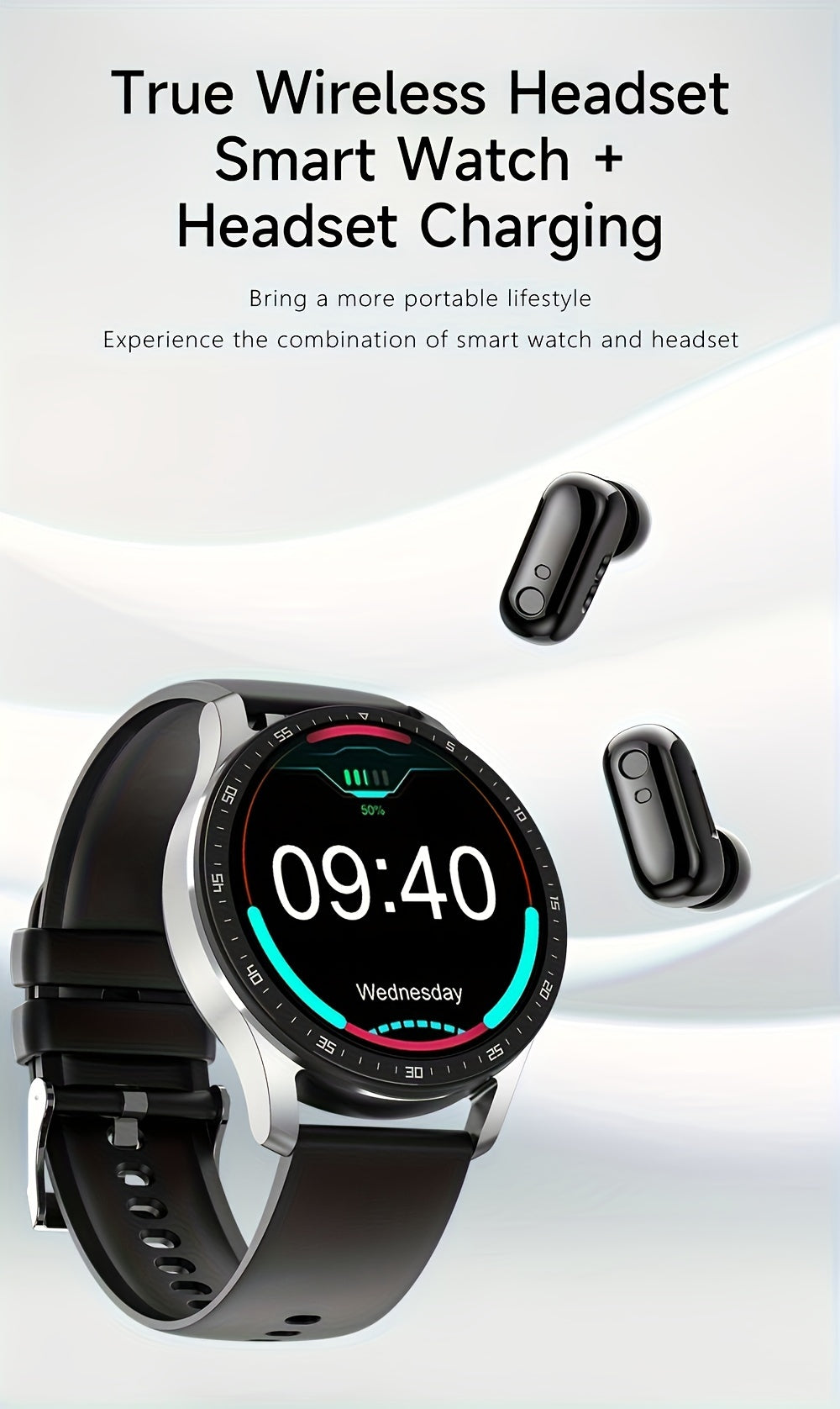 2-in-1 Smart Earphones Watch - Built-in Earbuds, Sports Waterproof, Hands-Free Calling, Compatible with Android and iPhone, Unisex Design for Men and Women