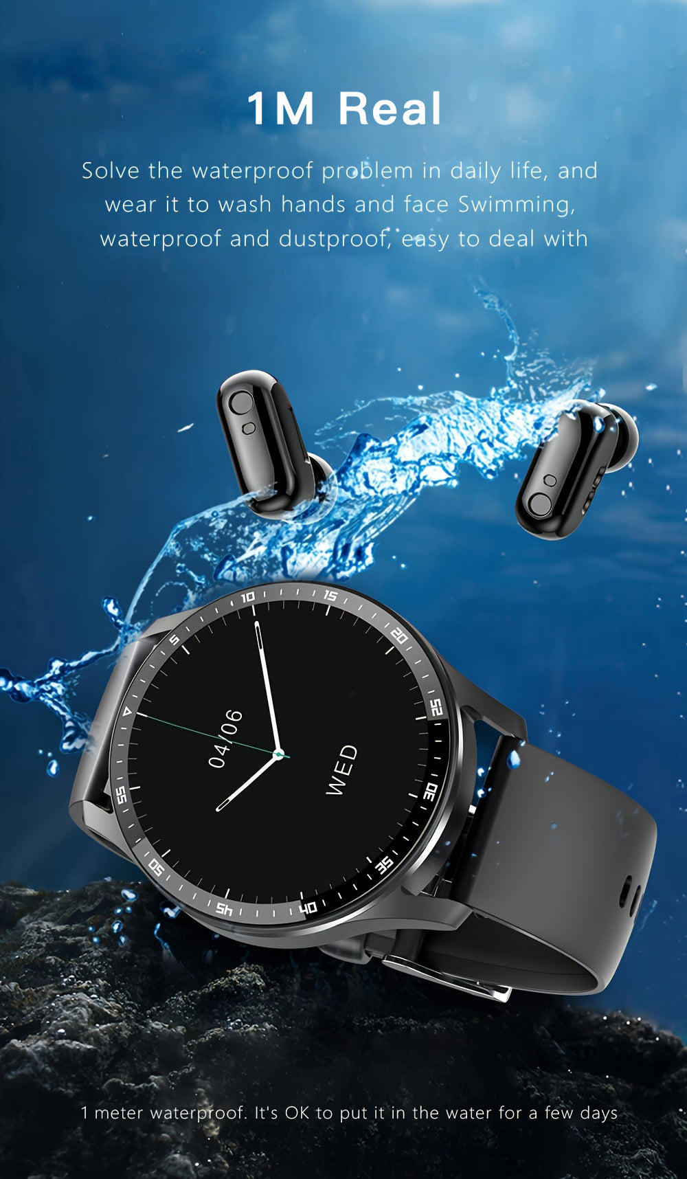 2-in-1 Smart Earphones Watch - Built-in Earbuds, Sports Waterproof, Hands-Free Calling, Compatible with Android and iPhone, Unisex Design for Men and Women