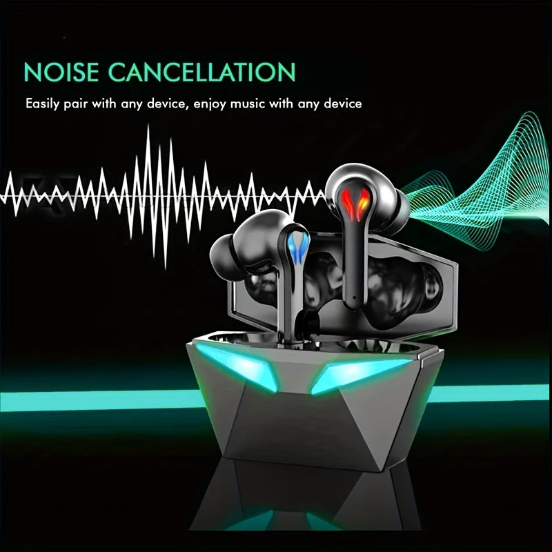 Exclusive Deal! Blue Light Gaming Earbuds - Wireless Bluetooth Headset with Blue LED Eyes, 3D Surround Sound, 40H Battery, Touch Control - Perfect for Streamers & Gamers!