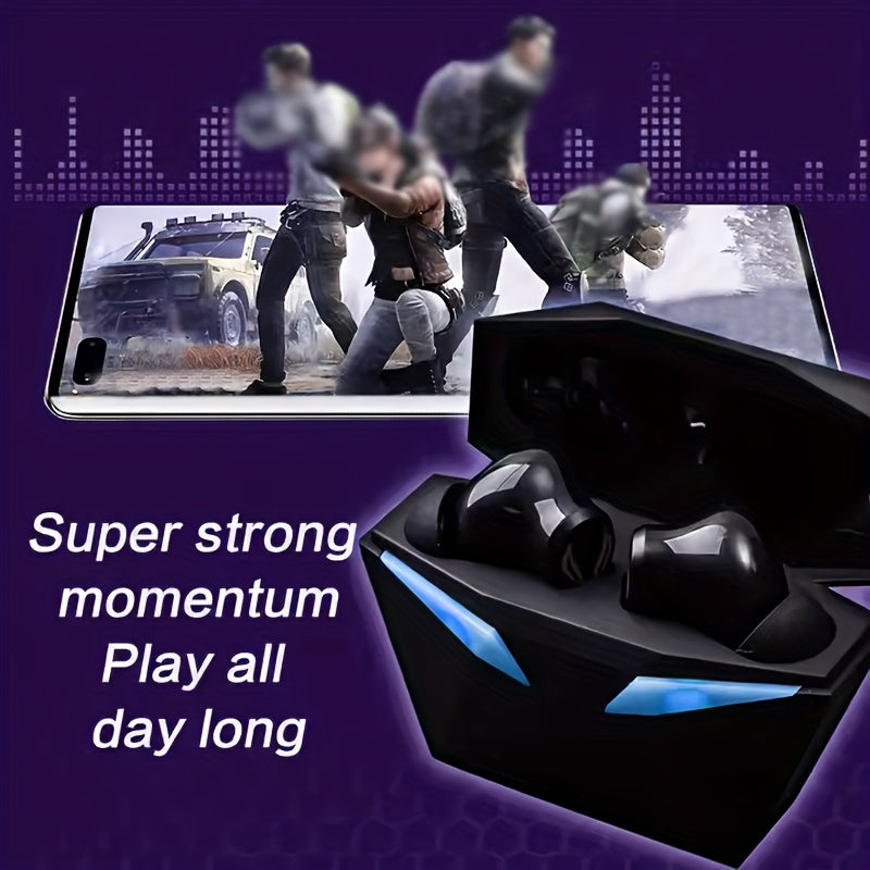 Exclusive Deal! Blue Light Gaming Earbuds - Wireless Bluetooth Headset with Blue LED Eyes, 3D Surround Sound, 40H Battery, Touch Control - Perfect for Streamers & Gamers!
