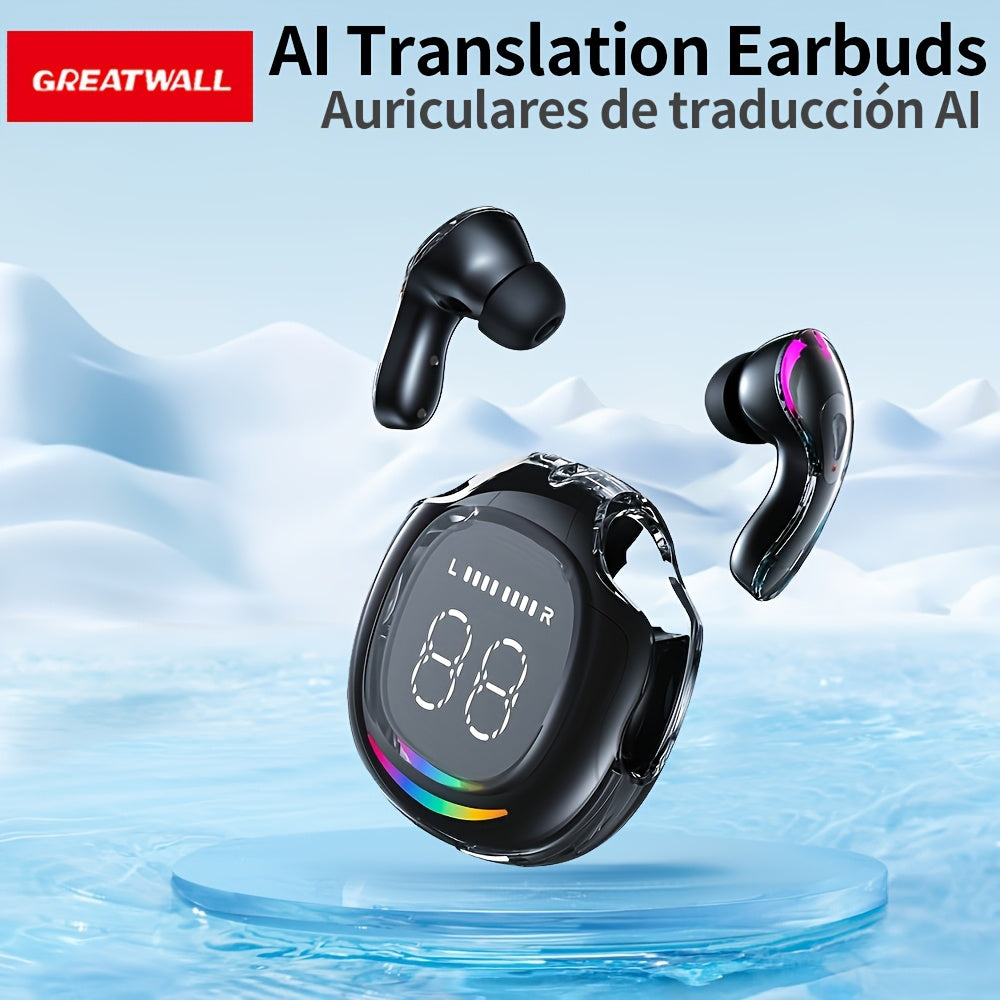 GREATWALL Language Translator Earbuds Supports 144 Languages Real Time High Accuracy Translation Earbuds Fit IOS & Android For Travel Business Learning