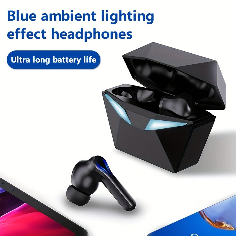 Exclusive Deal! Blue Light Gaming Earbuds - Wireless Bluetooth Headset with Blue LED Eyes, 3D Surround Sound, 40H Battery, Touch Control - Perfect for Streamers & Gamers!